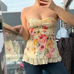 Nanette Lepore Silk Floral Strapless Peplum Top